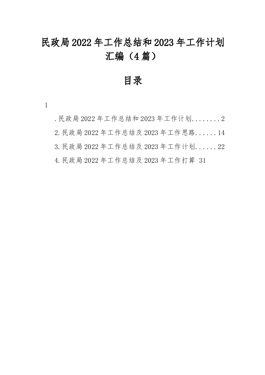 (4篇)民政局2022年工作总结和2023年工作计划汇编.docx,第1页预览