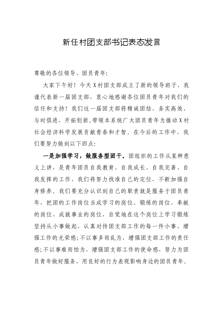 新任村团支部书记表态发言.docx,第1页预览