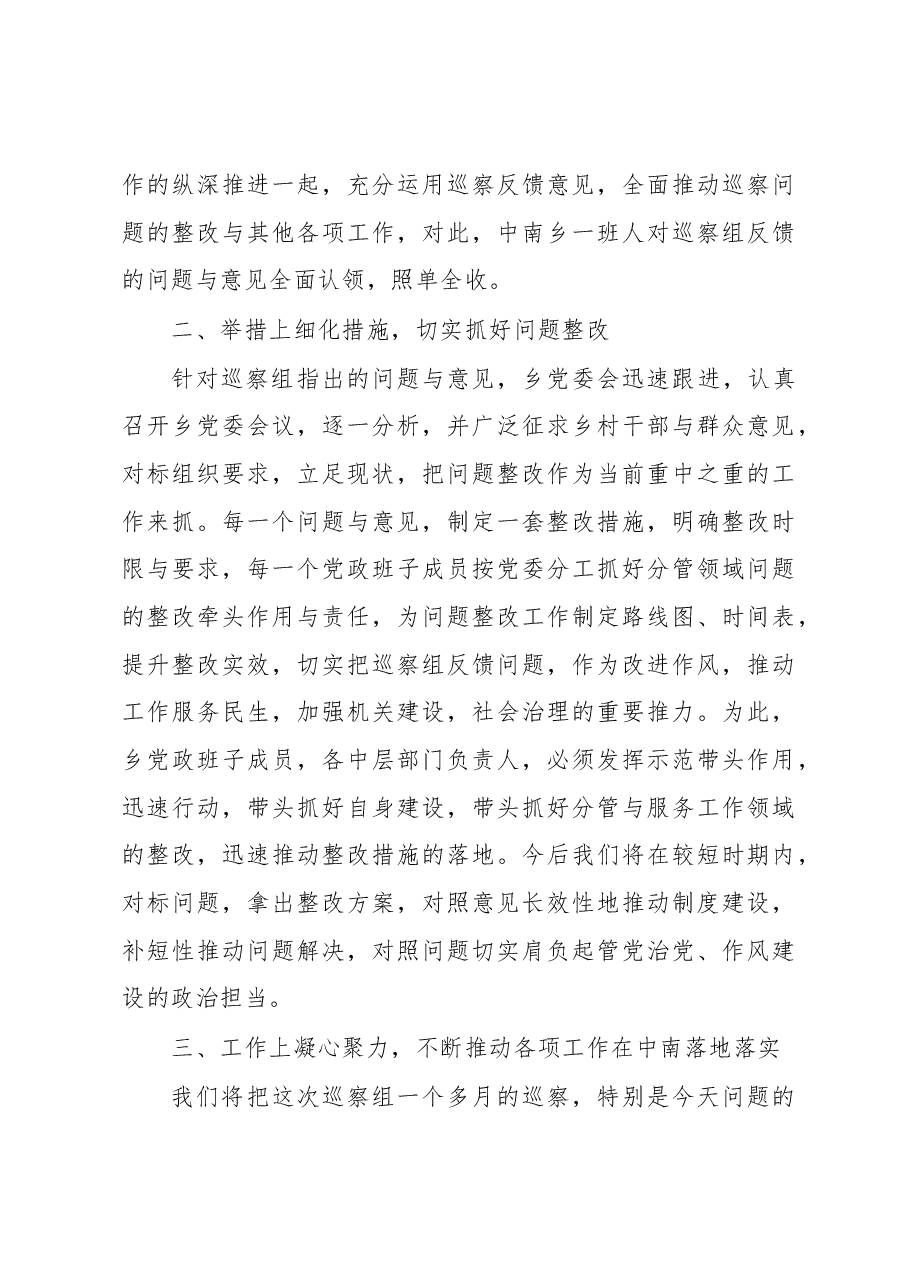 乡党委书记在巡察组巡视反馈意见会上的整改表态发言.docx,第3页预览