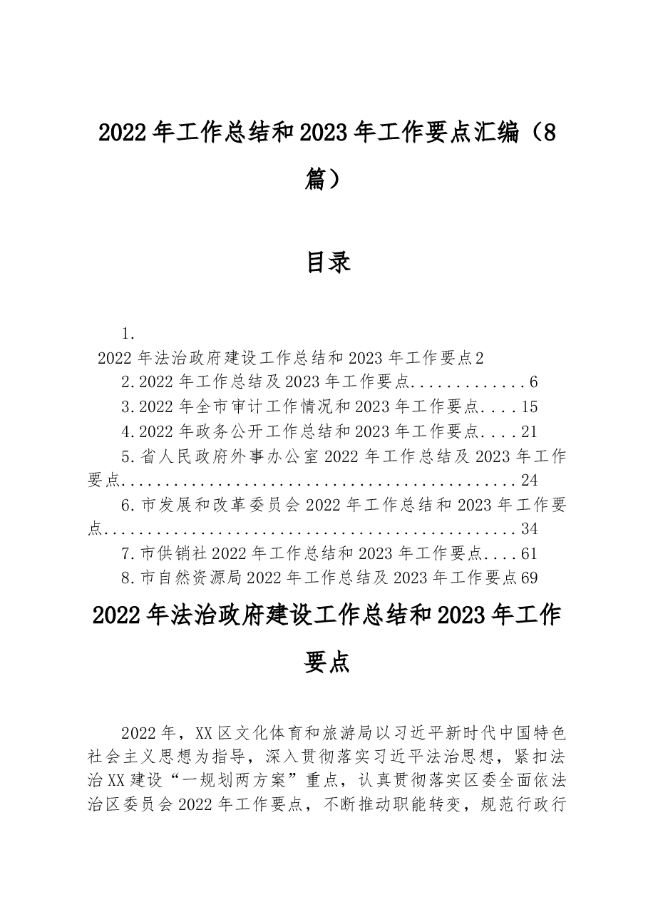 (8篇)2022年工作总结和2023年工作要点汇编.docx,第1页预览