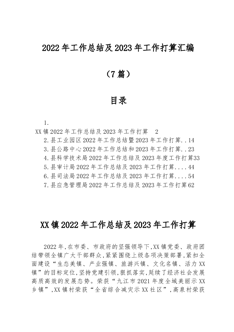 (7篇)2022年工作总结及2023年工作打算汇编.docx,第1页预览