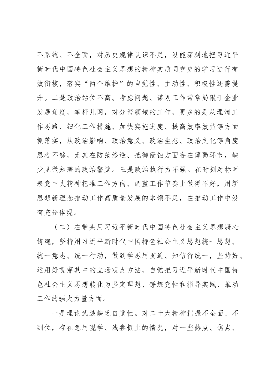 国企党员领导干部2022年度民主生活会个人发言提纲.docx,第2页预览