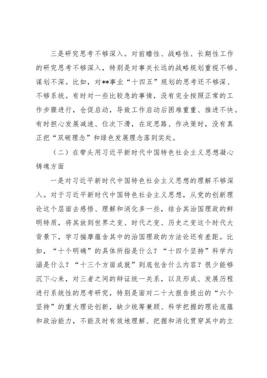 市直部门一把手2022年度党员领导干部民主生活会个人对照检查材料.docx,第3页预览