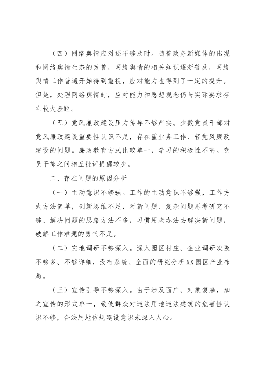 园区负责人落实市委巡察组反馈意见整改专题民主生活会发言提纲.docx，第2页预览