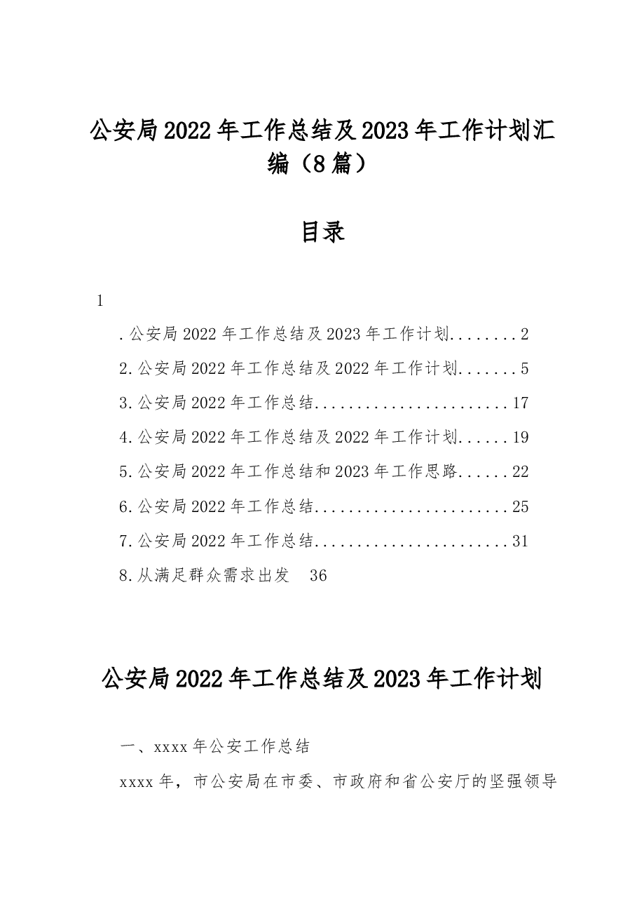 (8篇)公安局2022年工作总结及2023年工作计划汇编.docx,第1页预览