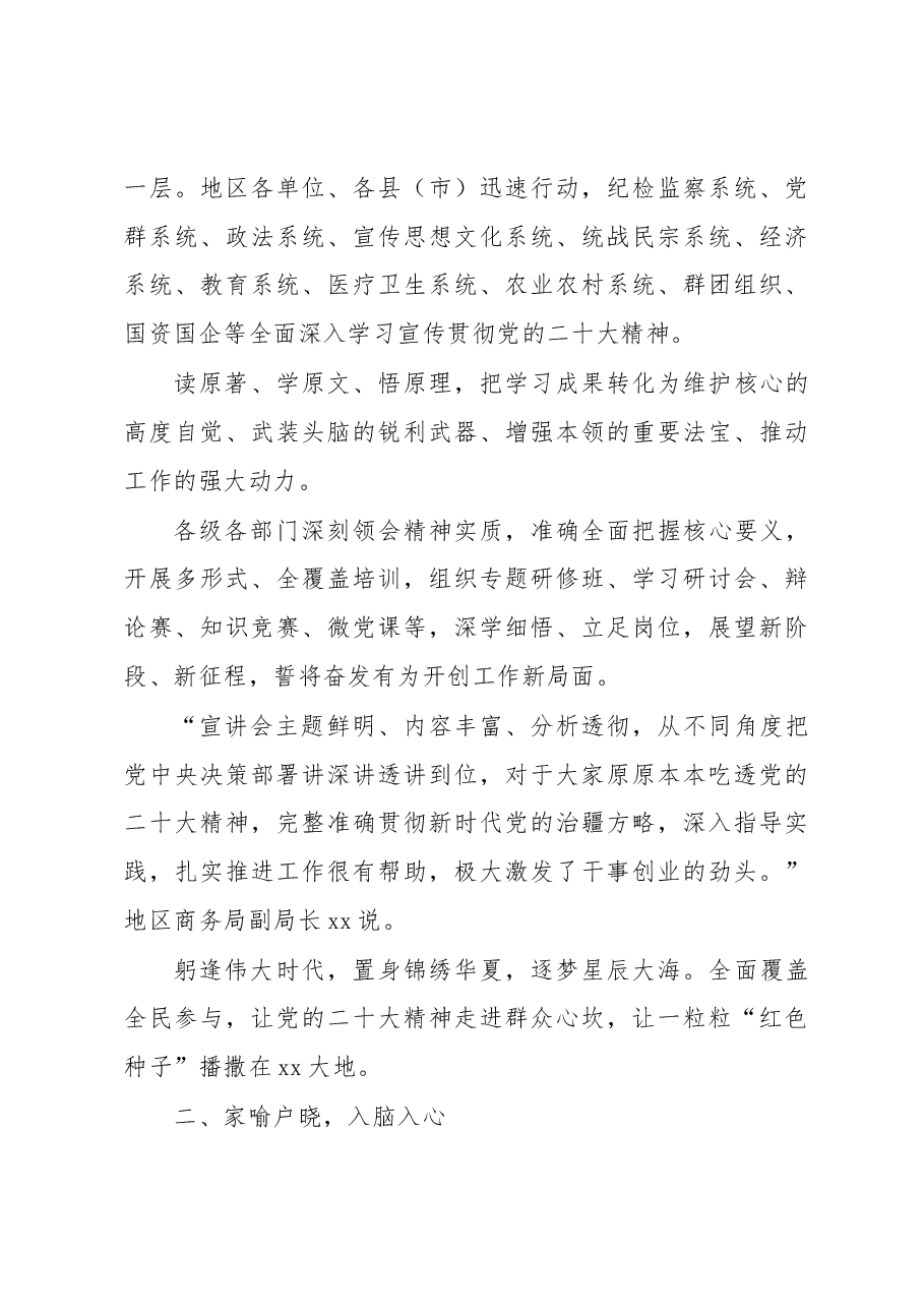 (4篇)深入学习宣传贯彻党的二十大精神工作总结汇编.docx,第3页预览