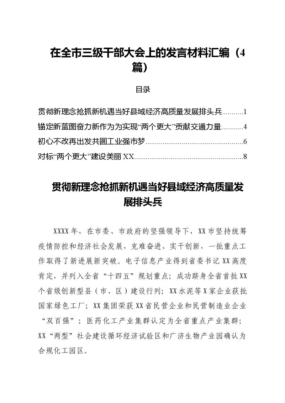 (4篇)在全市三级干部大会上的发言材料汇编.doc,第1页预览