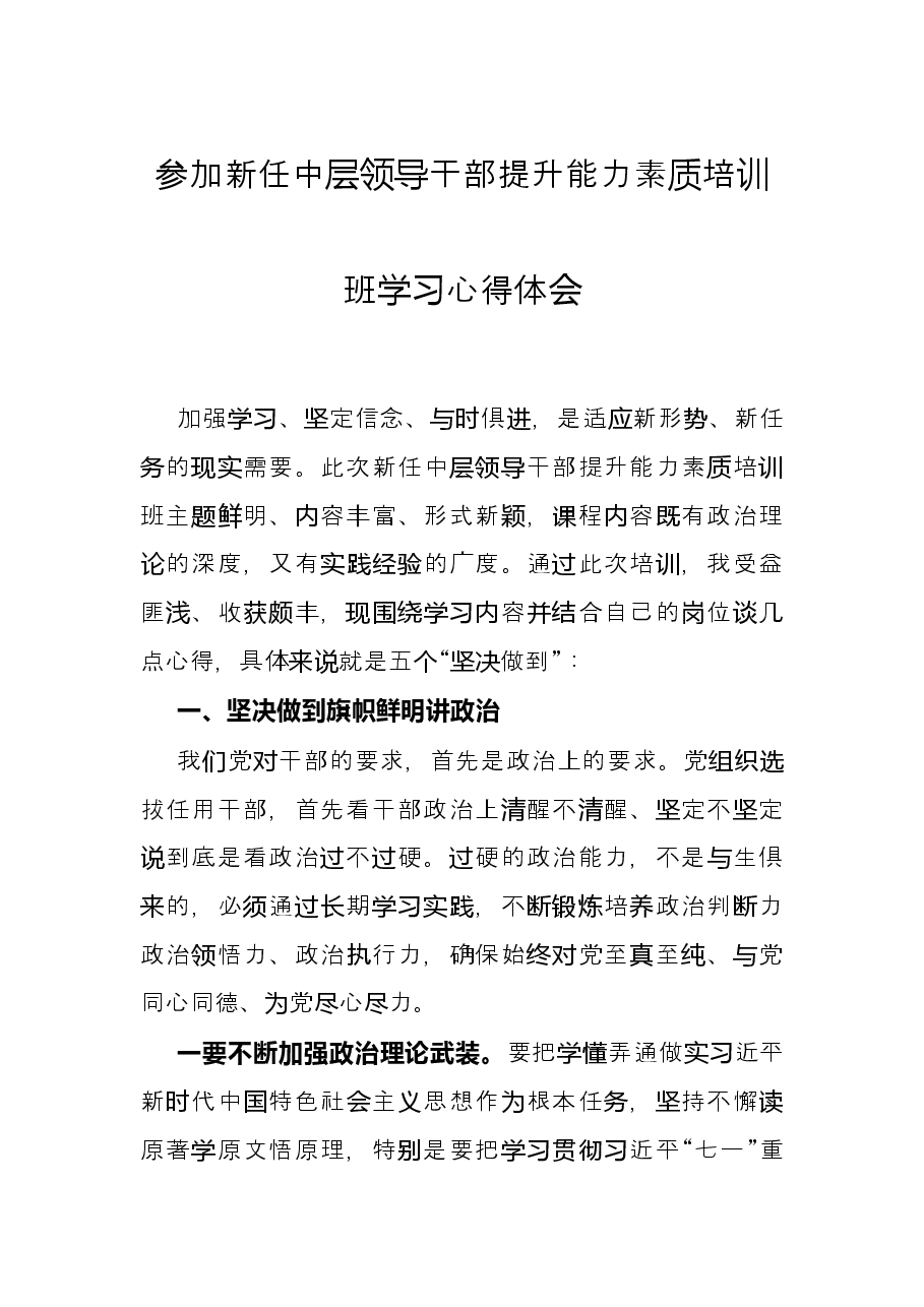参加新任中层领导干部提升能力素质培训班学习心得体会.docx,第1页预览