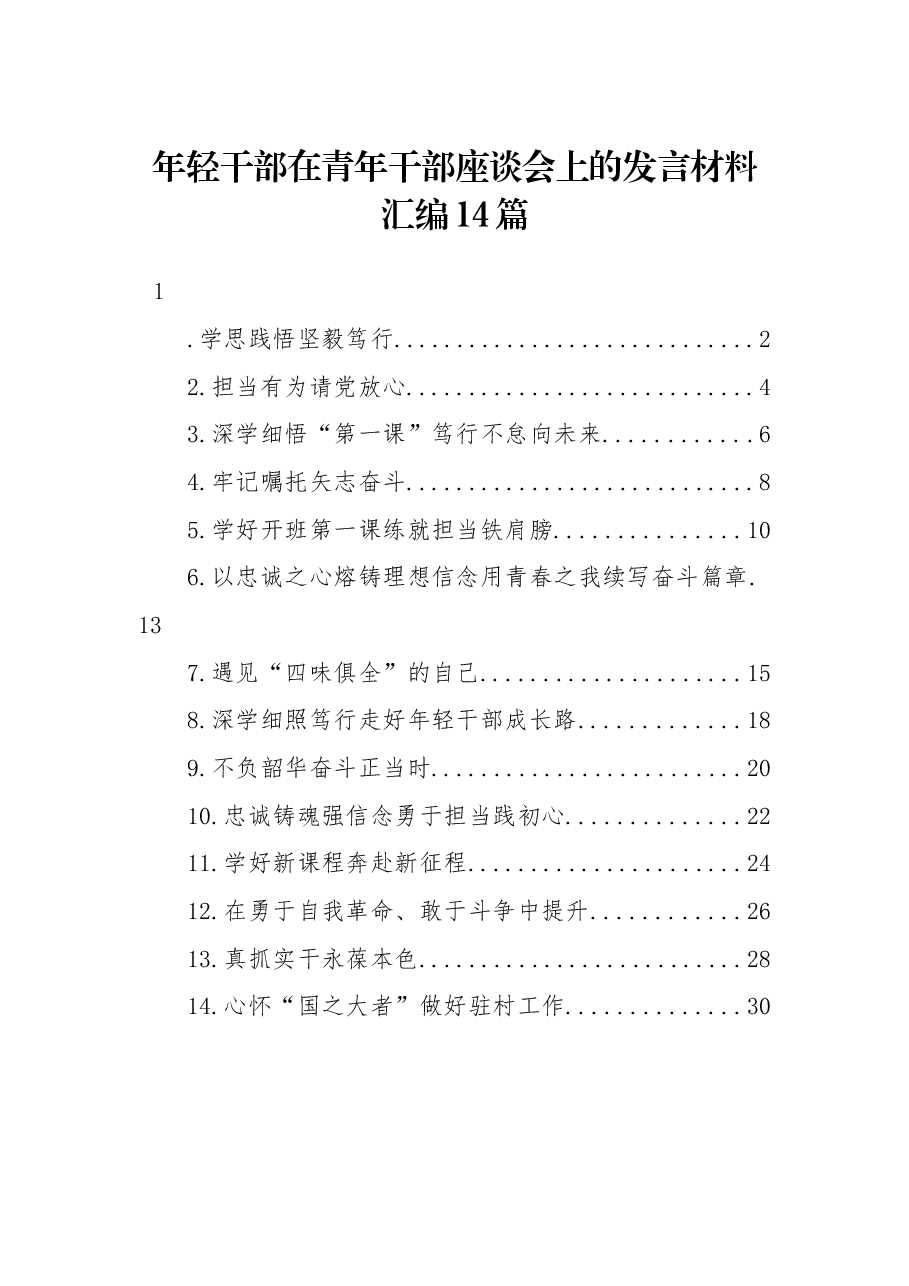 (14篇)年轻干部在青年干部座谈会上的发言材料汇编.docx,第1页预览