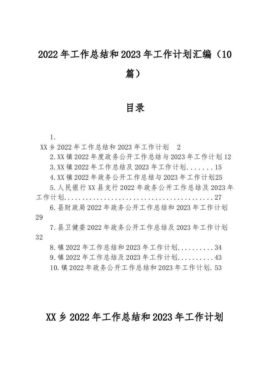 (10篇)2022年工作总结和2023年工作计划汇编.docx,第1页预览