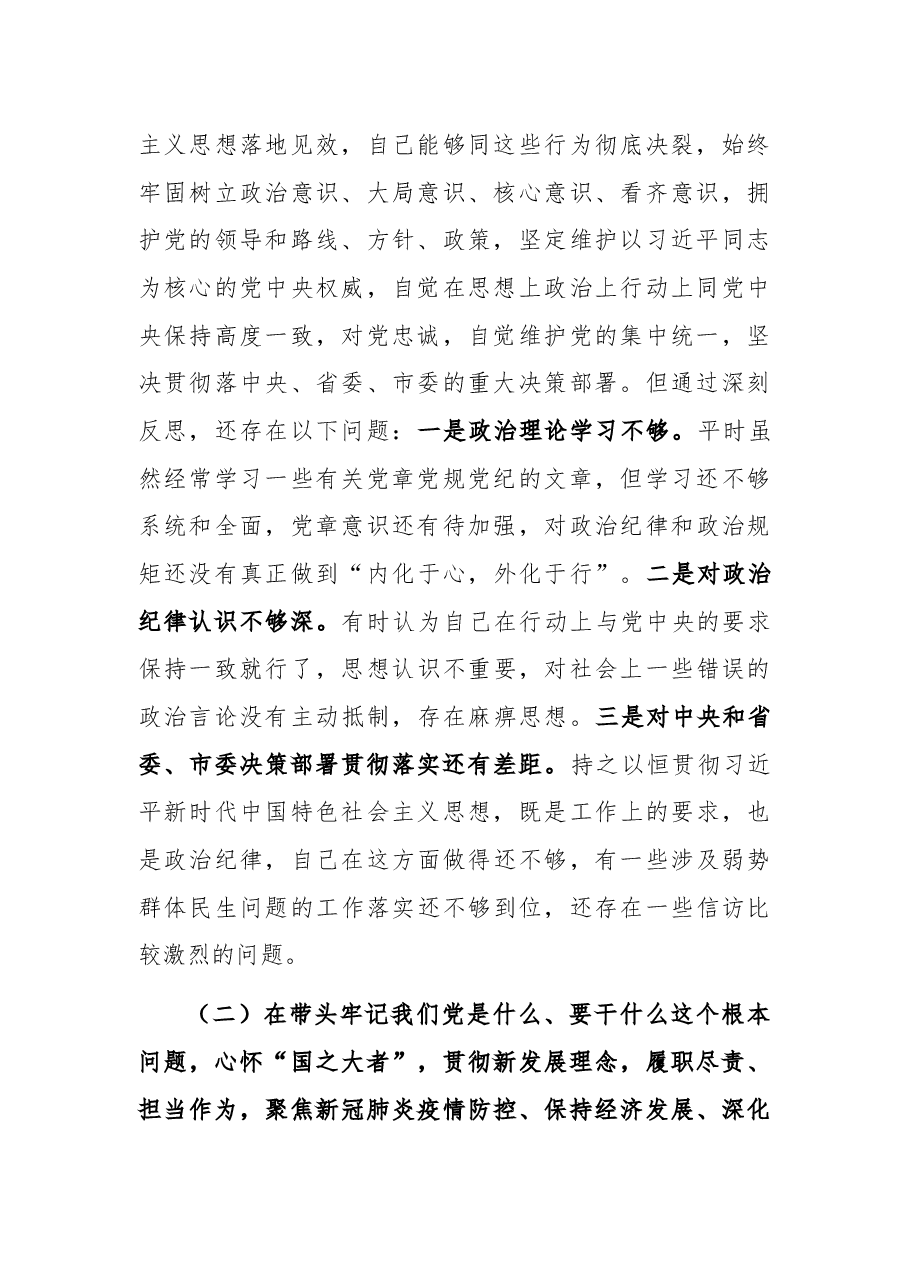 市委副书记、市长党史学习教育民主生活会对照检查提纲.docx,第2页预览