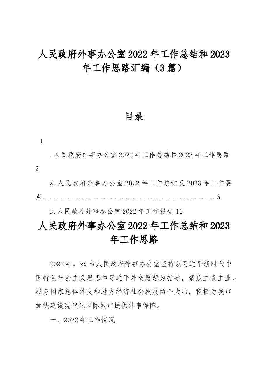 （3篇）人民政府外事办公室2022年工作总结和2023年工作思路汇编.docx，第1页预览