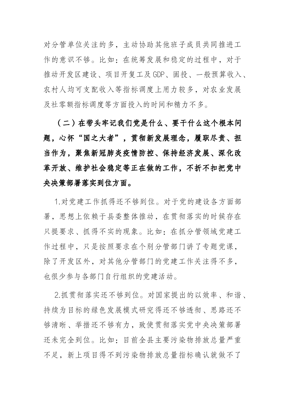 县政府领导班子成员党史学习教育民主生活会对照检查材料.docx,第4页预览