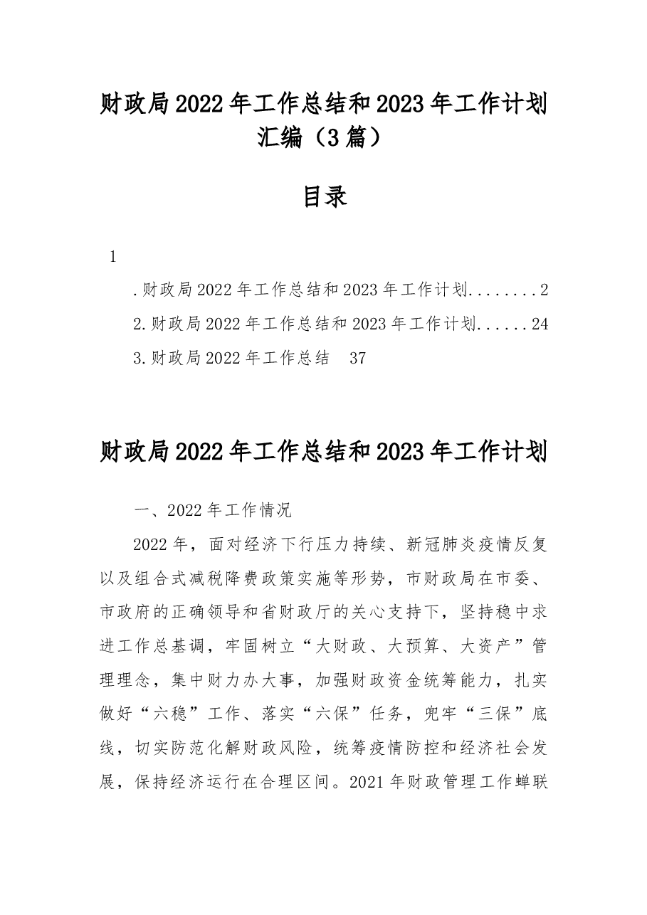 (3篇)财政局2022年工作总结和2023年工作计划汇编.docx,第1页预览