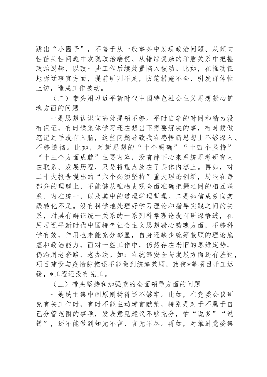 市直部门班子成员2022年度党员领导干部民主生活会个人对照检查材料.docx，第3页预览
