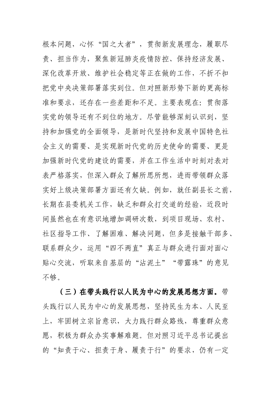 副县长党史学习教育专题民主生活会“五个带头”对照检查发言材料.docx,第3页预览