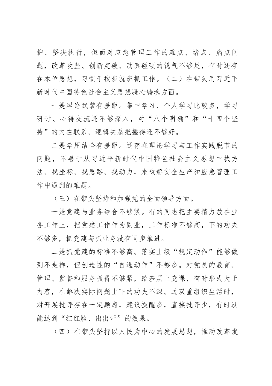 市应急局领导班子2022年度民主生活会对照检查材料.docx,第3页预览