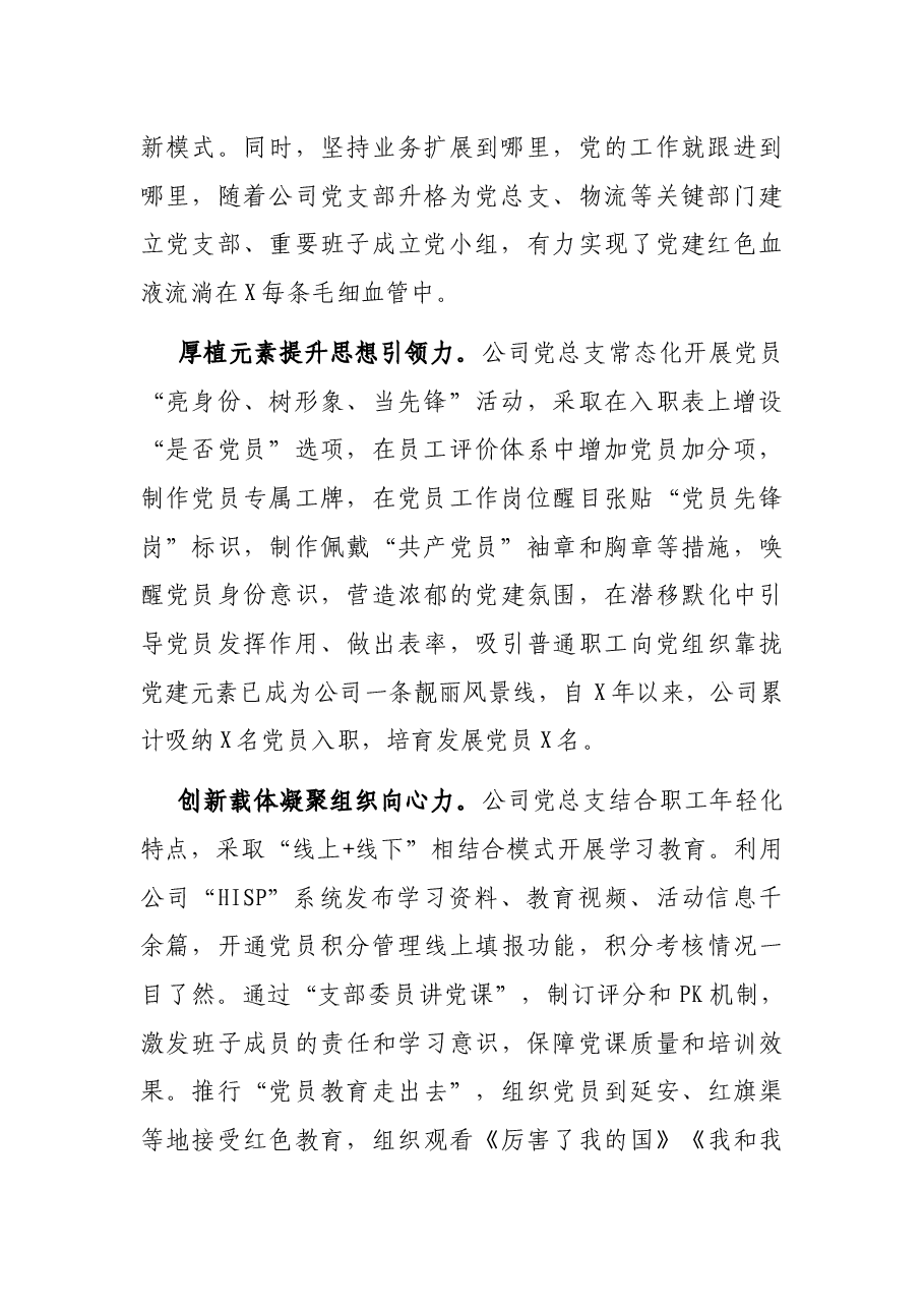 X网络科技有限公司党总支书记党建工作汇报发言.docx,第2页预览