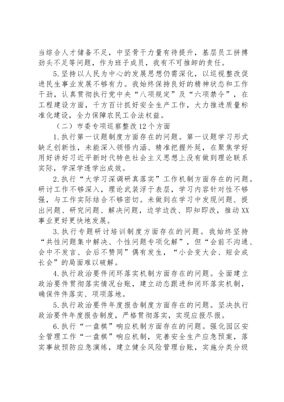 公司党委班子成员巡视巡察整改专题民主生活会个人发言材料.docx,第2页预览