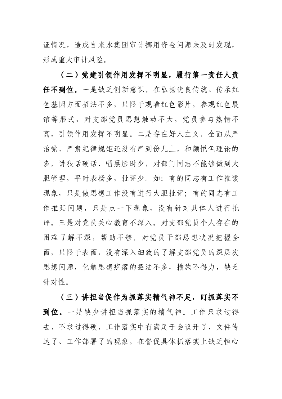 审计干部2021年度组织生活会四个方面个人对照检查发言材料.docx,第3页预览