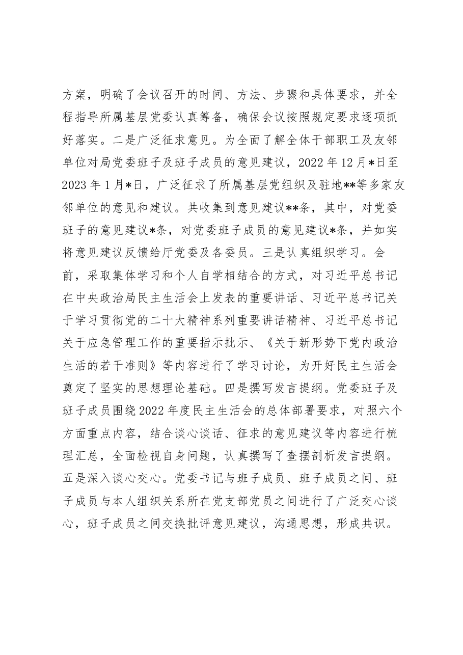 应急管理局党委关于召开2022年度专题民主生活会情况的报告.docx,第3页预览