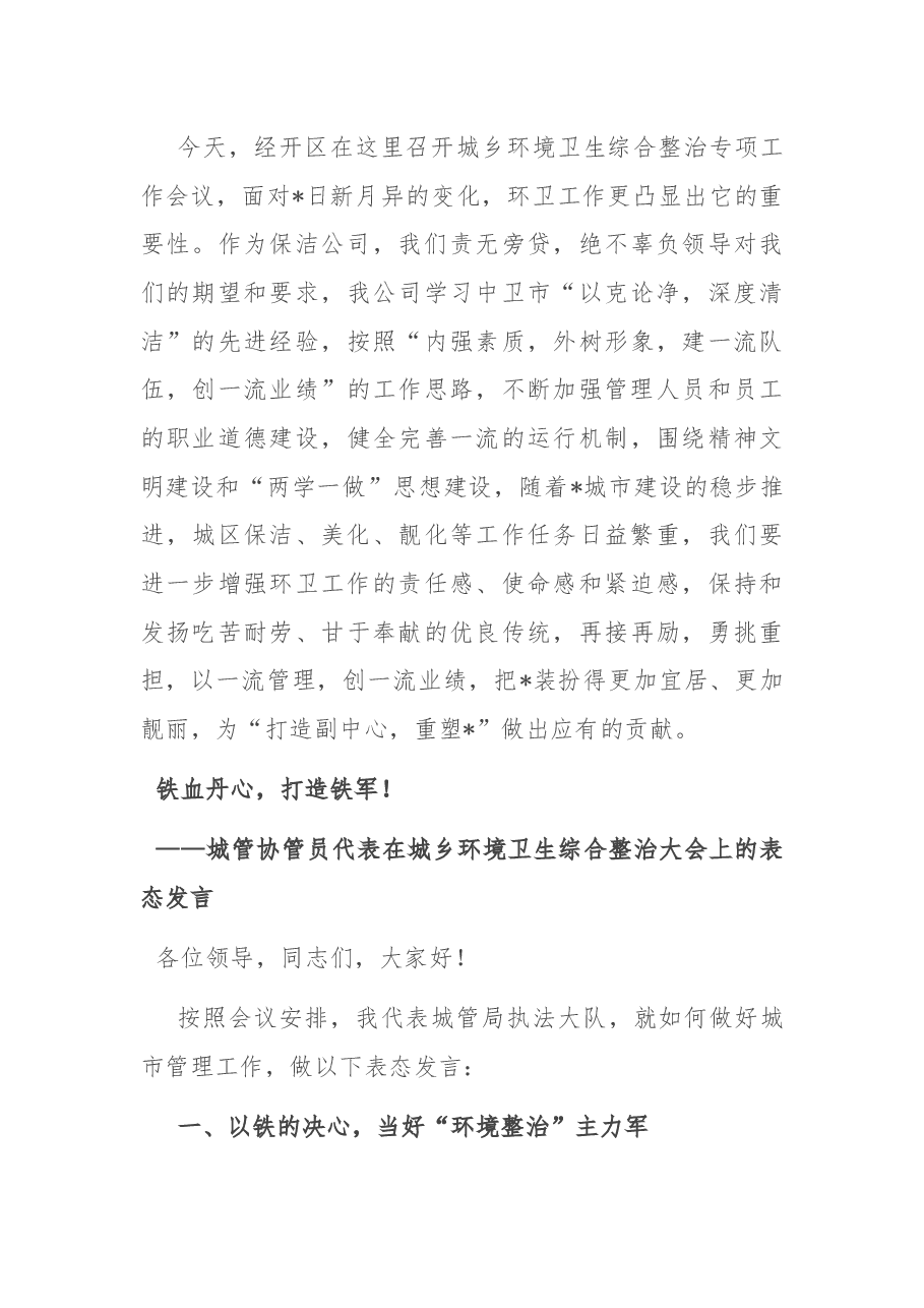 (4篇) 在城乡环境卫生综合整治大会上的表态发言汇编.docx,第3页预览