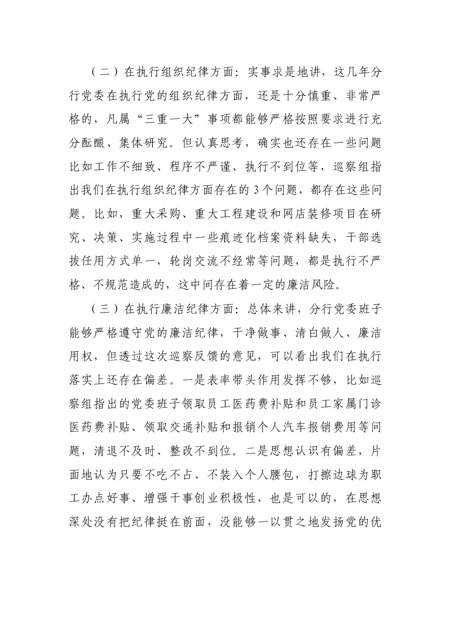 银行党委班子巡察整改专题民主生活会对照检查发言提纲.docx,第3页预览