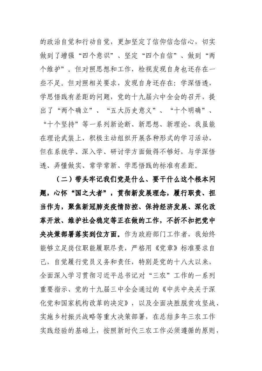 农业农村局副局长党史学习教育专题民主生活会对照检查材料.docx,第2页预览