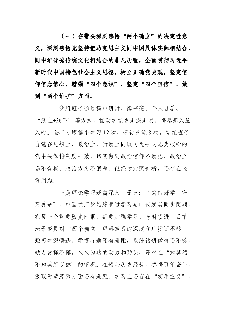 区局党组班子2021年党史学习教育五个带头专题民主生活会对照检查发言材料.docx,第3页预览