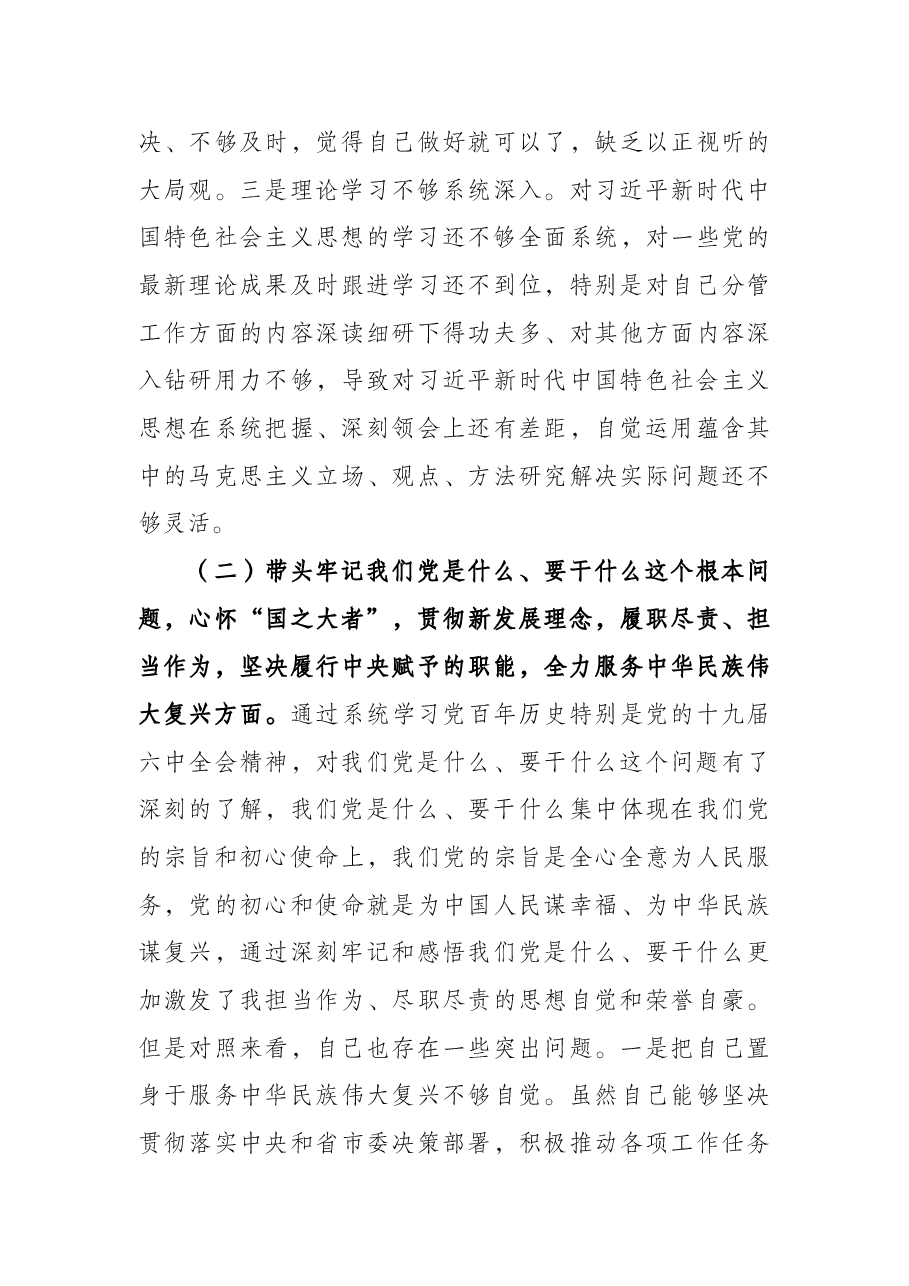 副市长党史学习教育专题民主生活会“五个带头”对照检查材料.docx,第3页预览