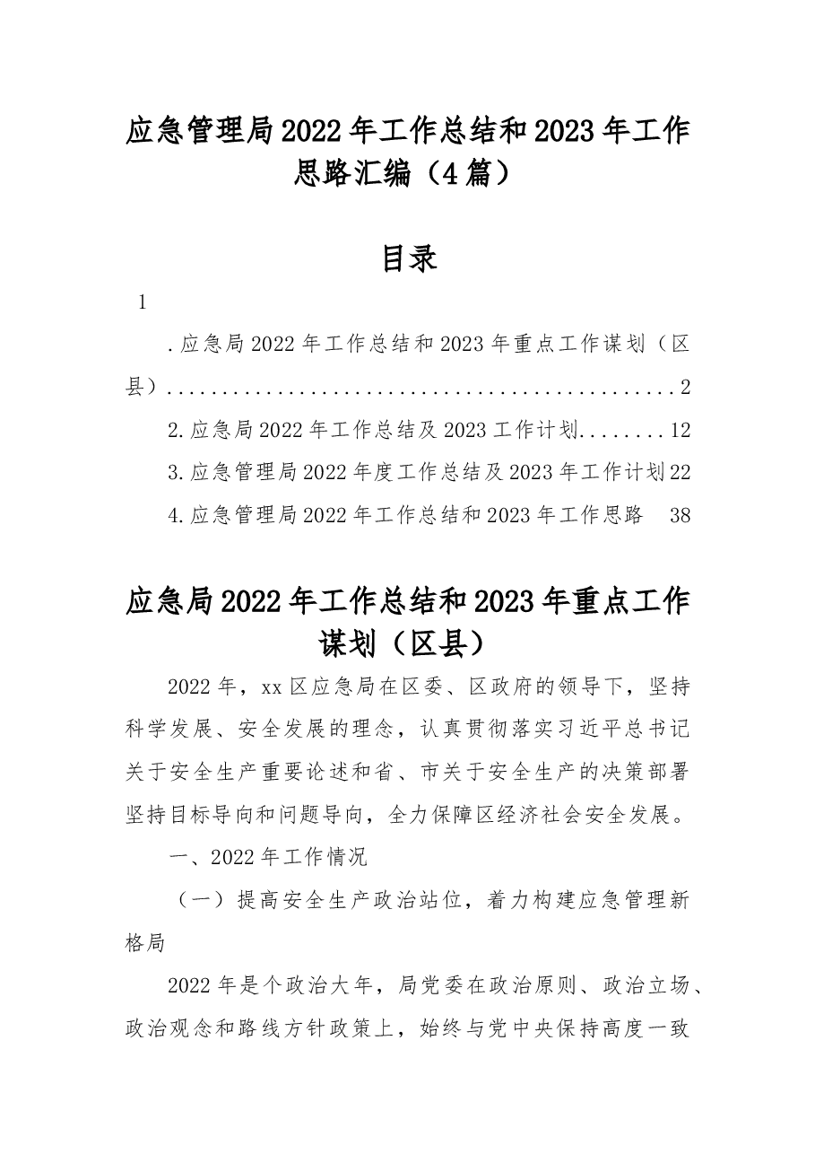 (4篇)应急管理局2022年工作总结和2023年工作思路汇编.docx,第1页预览