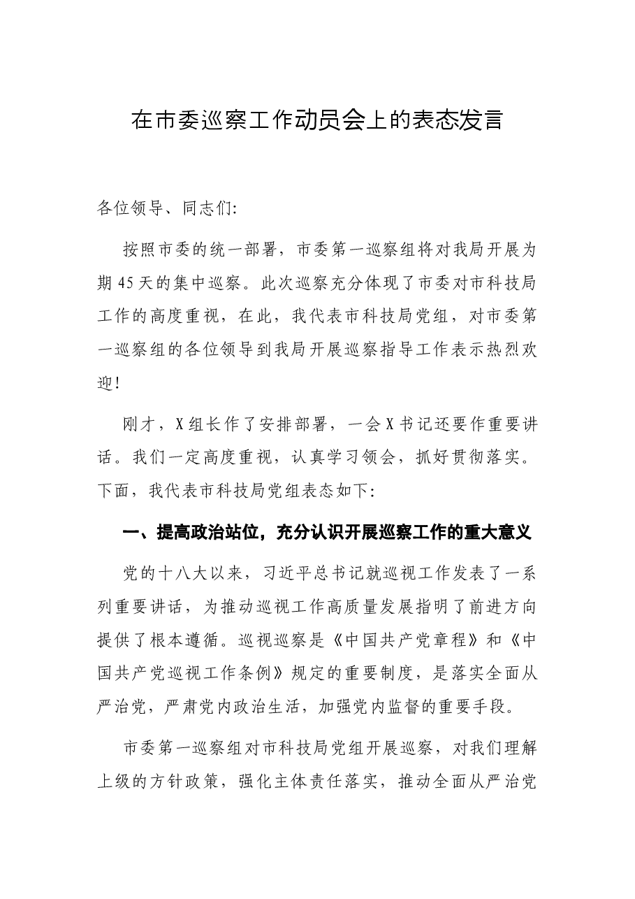 在市委巡察工作动员会上的表态发言.docx,第1页预览