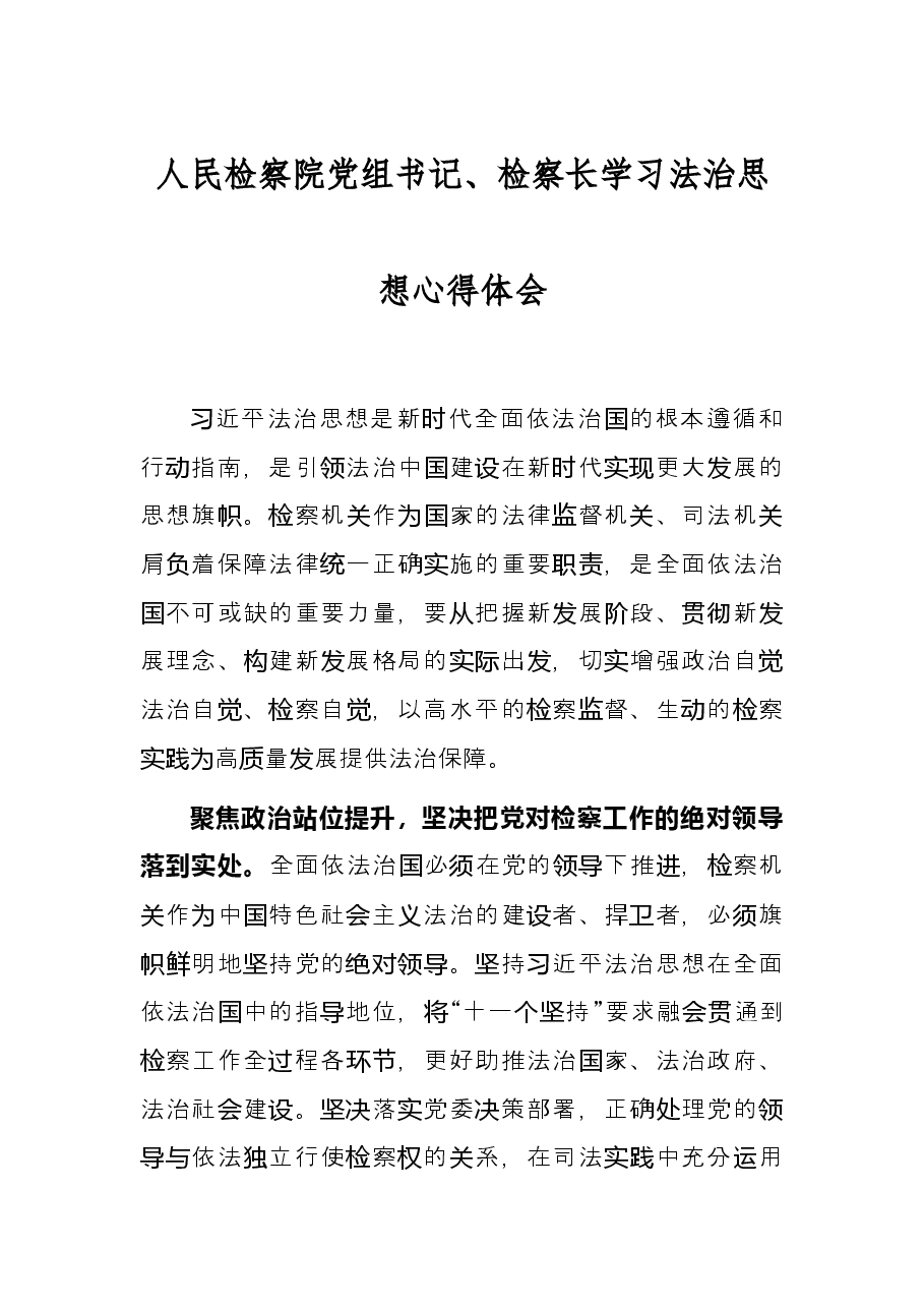 人民检察院党组书记、检察长学习法治思想心得体会.docx，第1页预览