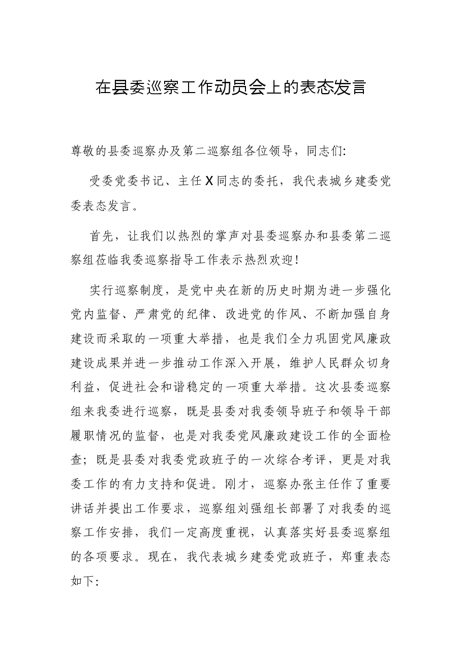 在县委巡察工作动员会上的表态发言.docx,第1页预览