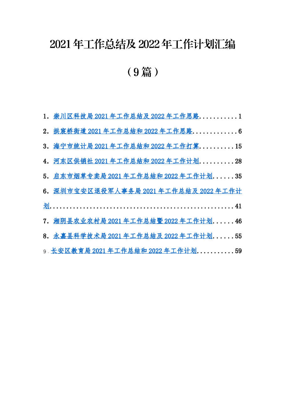 (9篇)2021年工作总结及2022年工作计划汇编.docx,第1页预览