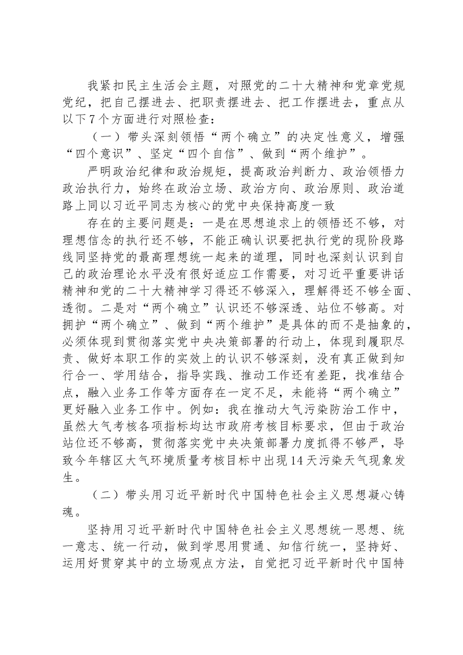 分管市政市容、生态环境副区长2022年度民主生活会发言提纲.docx,第4页预览