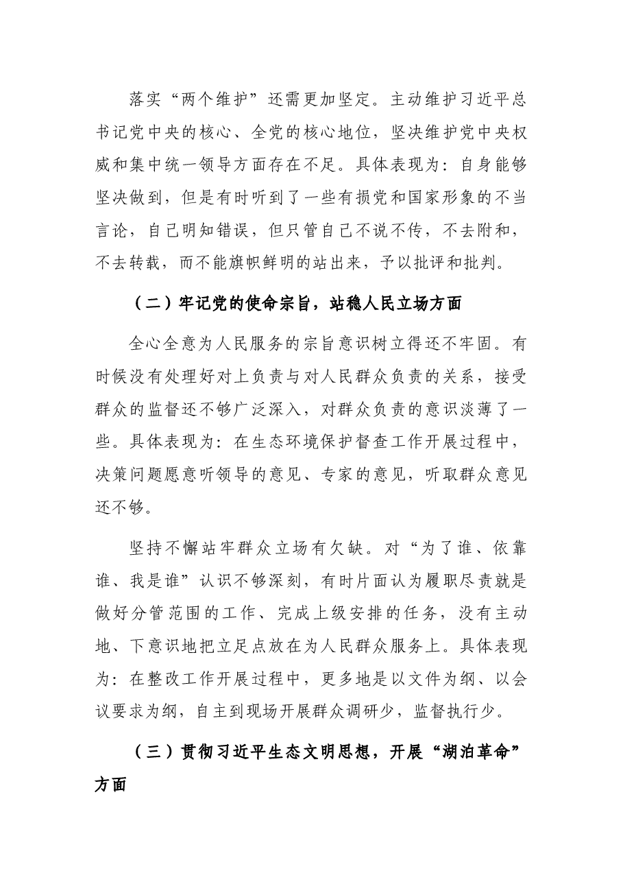 生态环境保护督察整改专题民主生活会个人发言提纲.docx,第2页预览
