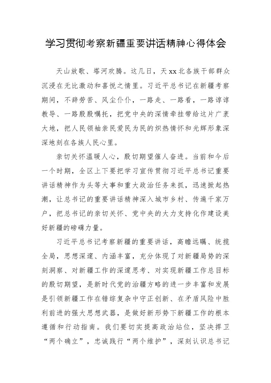 学习贯彻考察新疆重要讲话精神心得体会11.docx,第1页预览