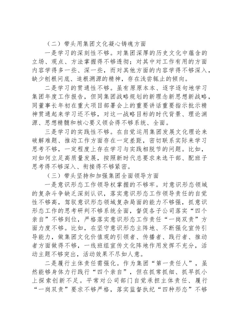 集团公司2022年民主生活会领导个人对照检查材料.docx，第2页预览
