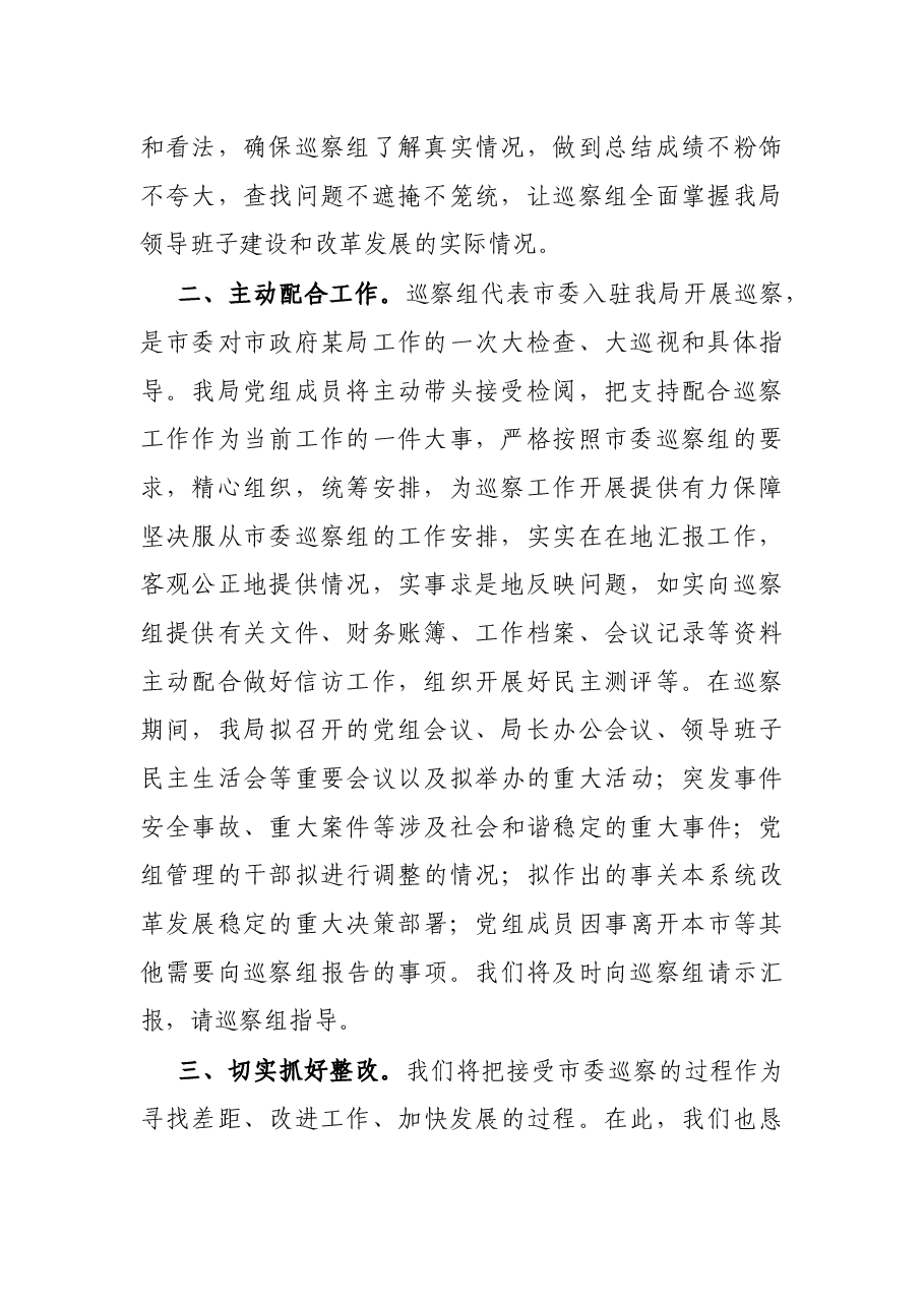 X市政府X局党组书记在接受市委巡察工作动员会上的表态发言.docx,第2页预览