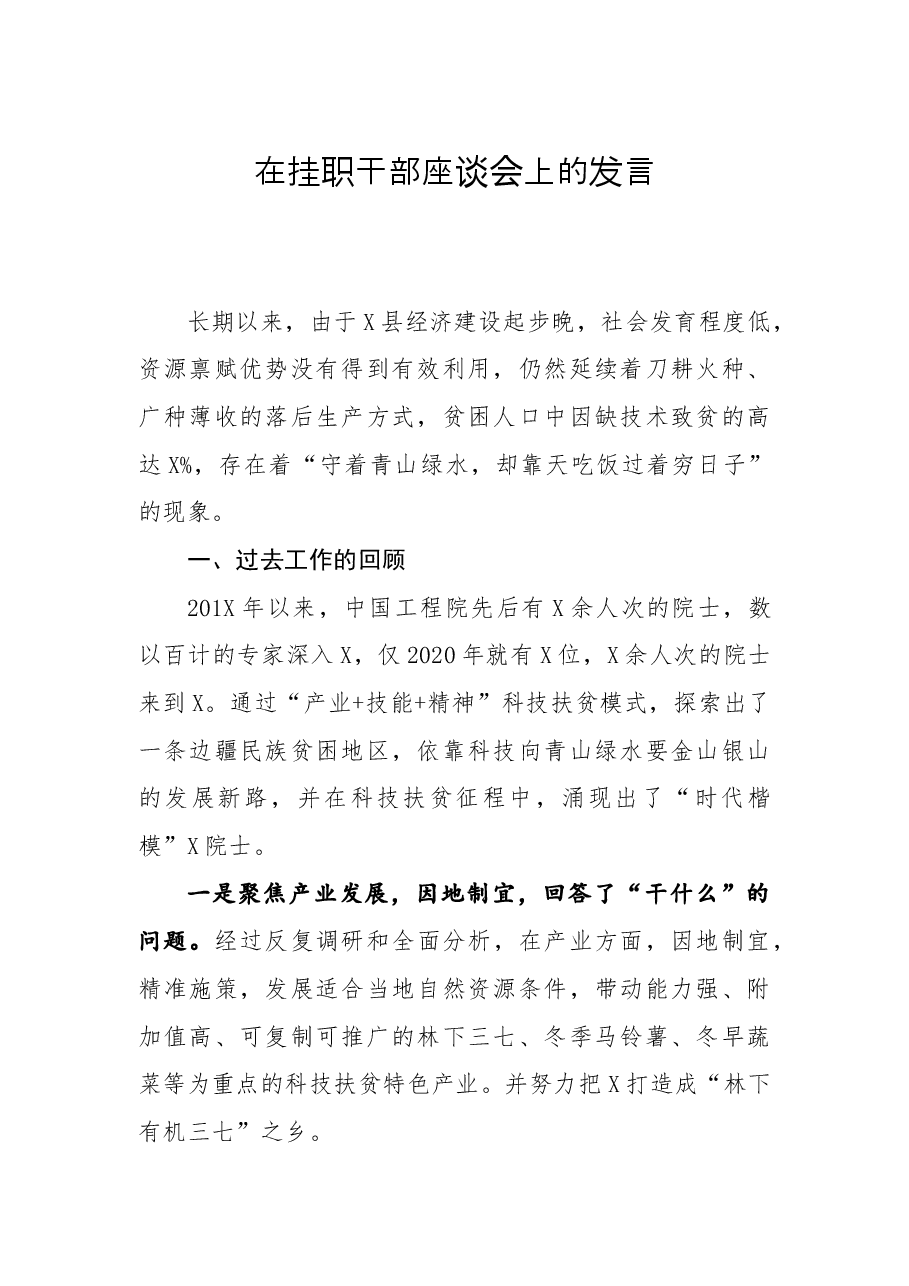 在挂职干部座谈会上的发言.docx,第1页预览