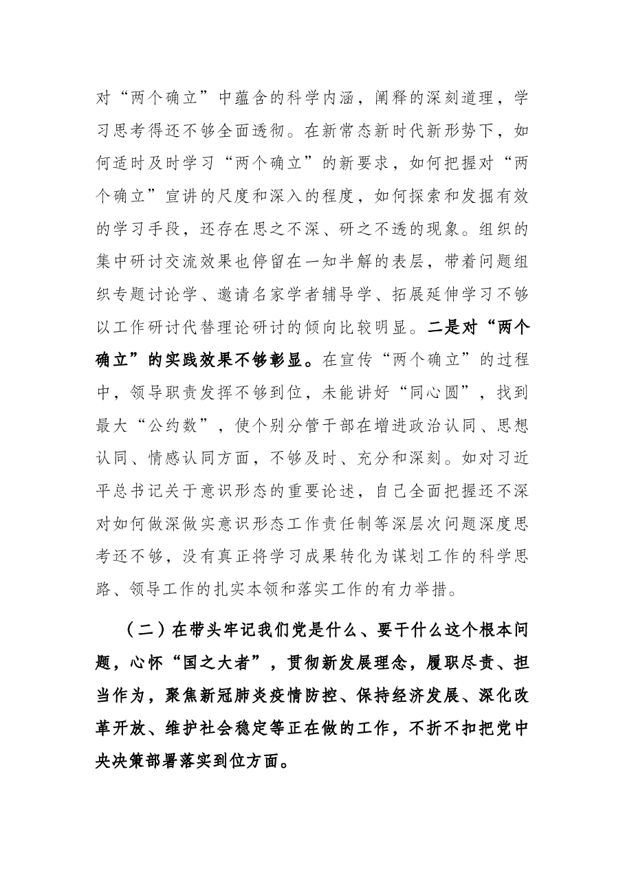 市委常委、宣传部长党史学习教育民主生活会对照检查提纲.docx,第2页预览