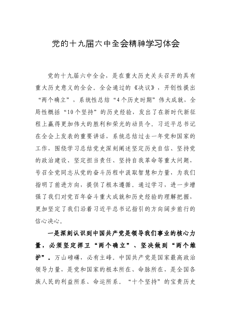党的十九届六中全会精神学习体会.docx,第1页预览