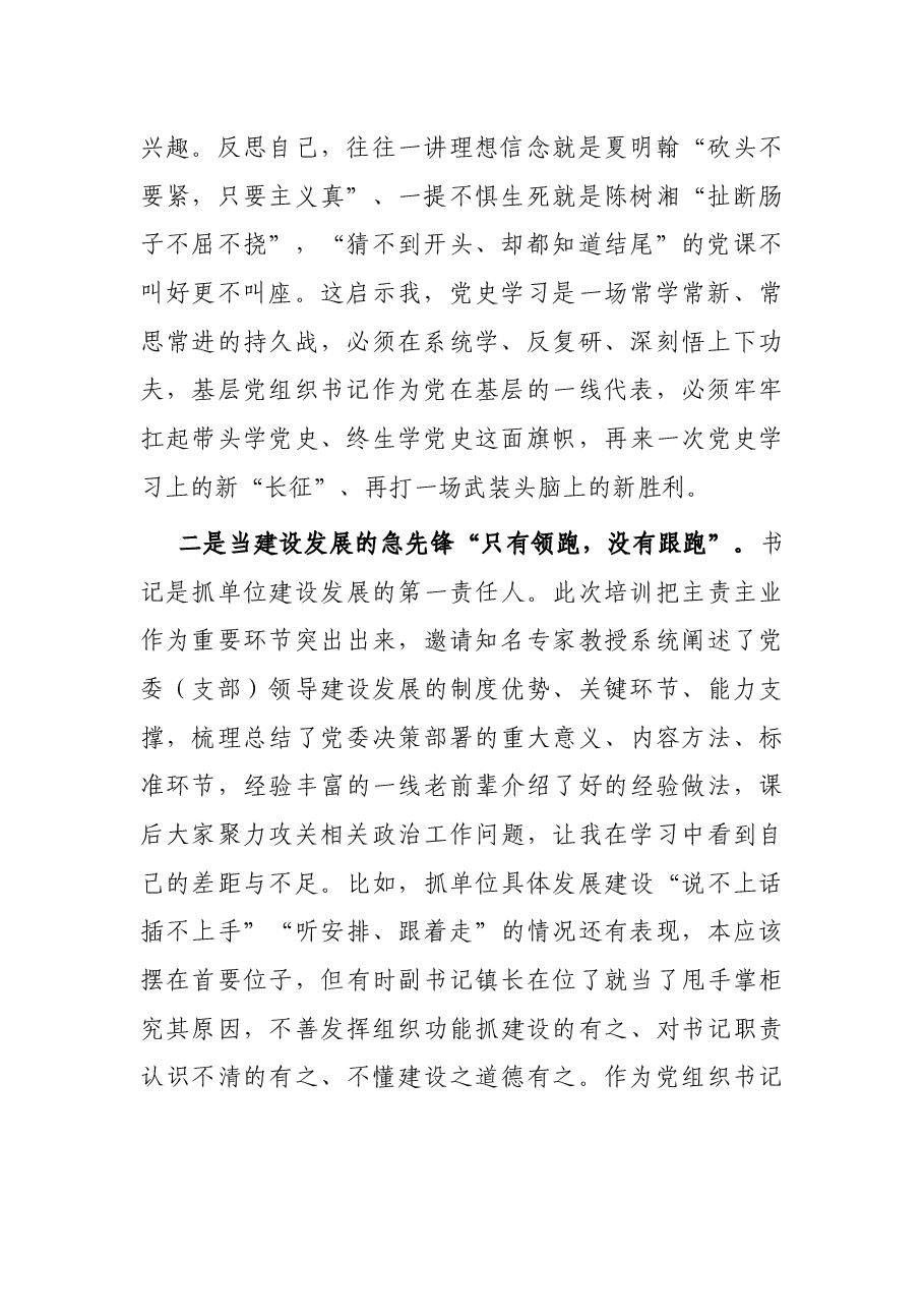 党组织书记培训总结发言材料——带好一队人,撑起一片天,做新时代党的好代表.docx,第2页预览