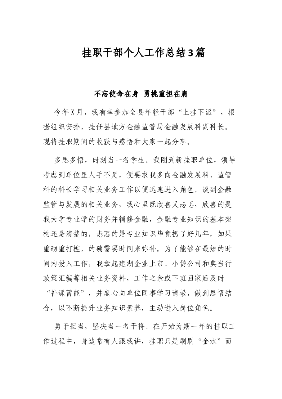 （3篇）挂职干部个人工作总结.docx，第1页预览