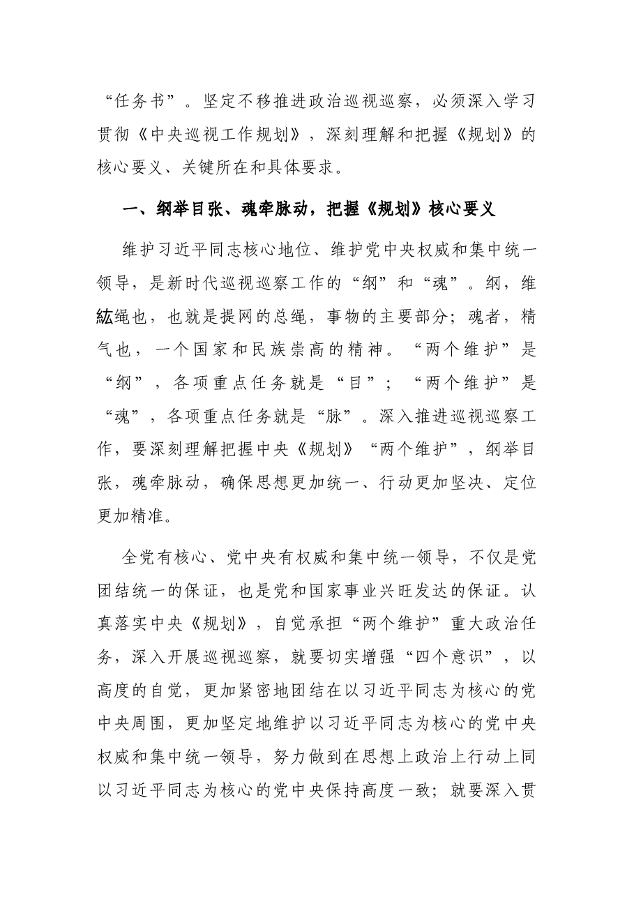 交流发言:坚定两个维护 抓住四个关键 推进政治巡视巡察向纵深发展(巡察工作领导小组组长).docx,第2页预览