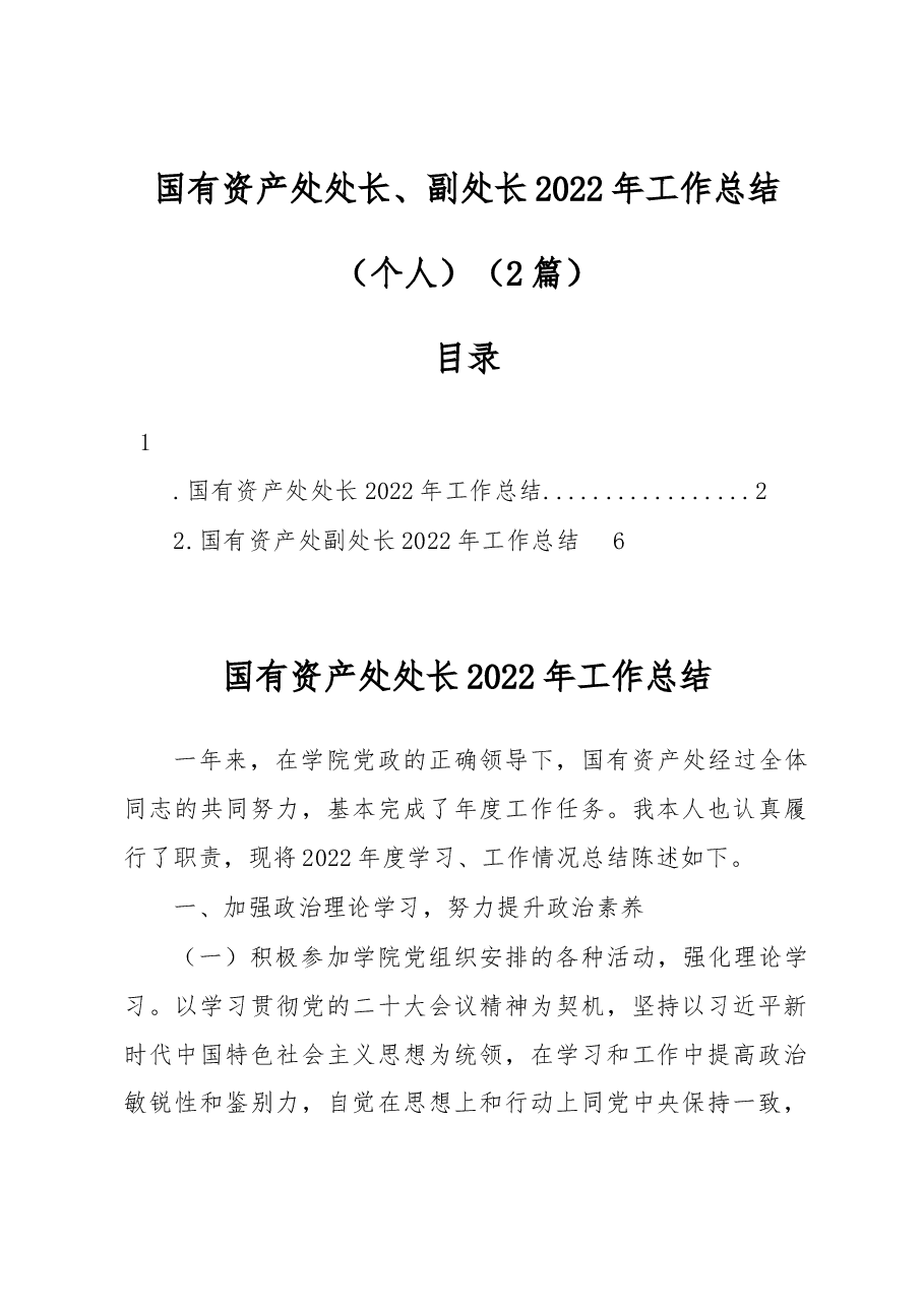 （2篇）国有资产处处长、副处长2022年工作总结汇编.docx，第1页预览