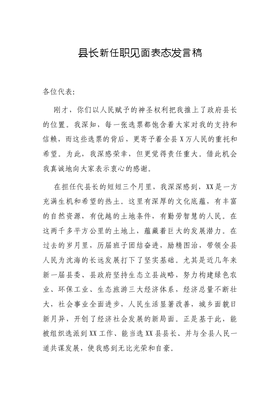 县长新任职见面表态发言稿.docx,第1页预览