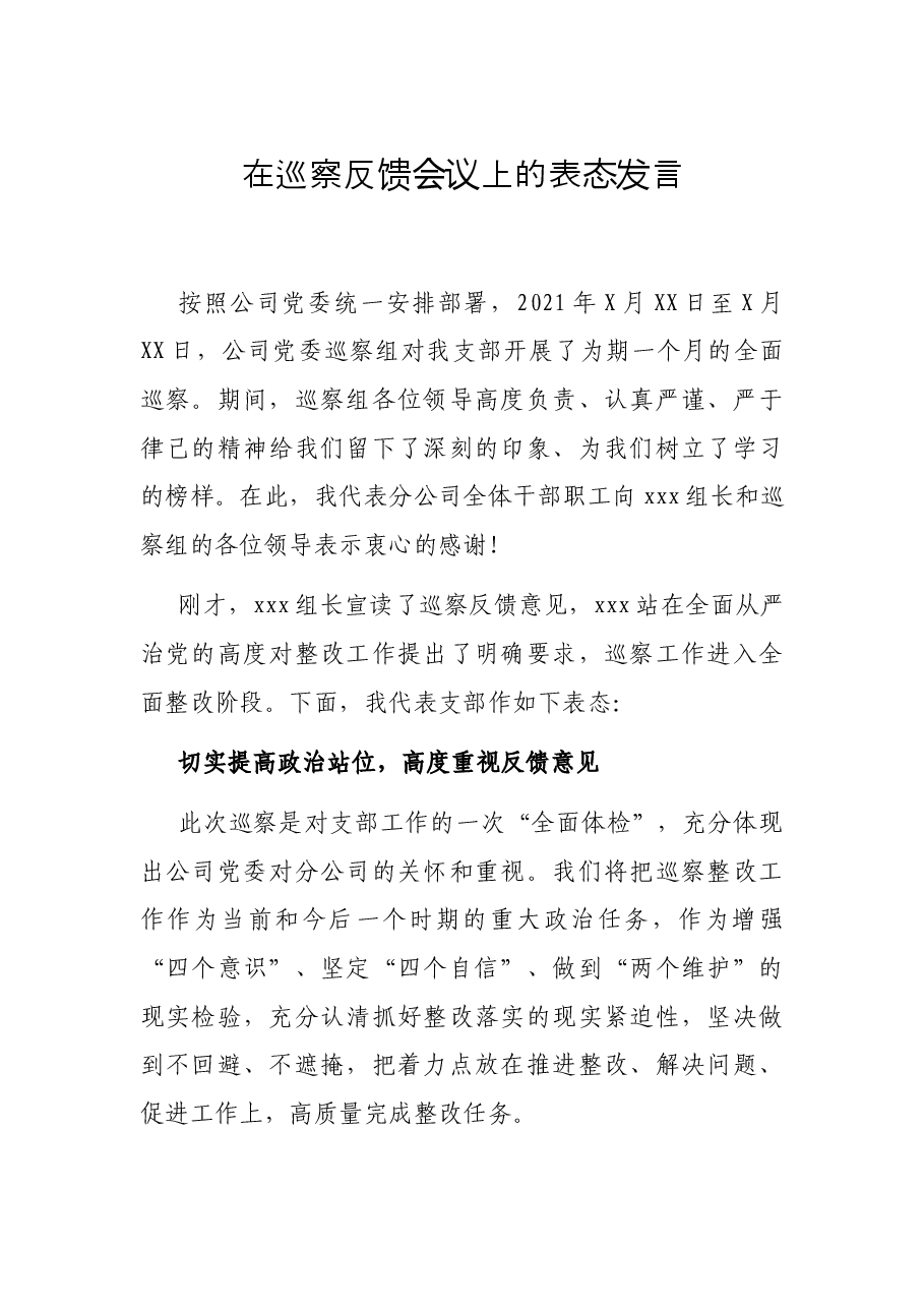 在巡察反馈会议上的表态发言.docx，第1页预览