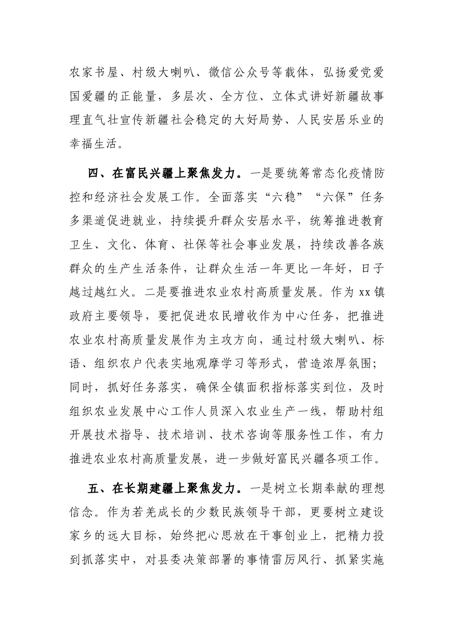乡镇领导干部座谈会学习交流研讨发言(新疆工作座谈会).docx,第4页预览